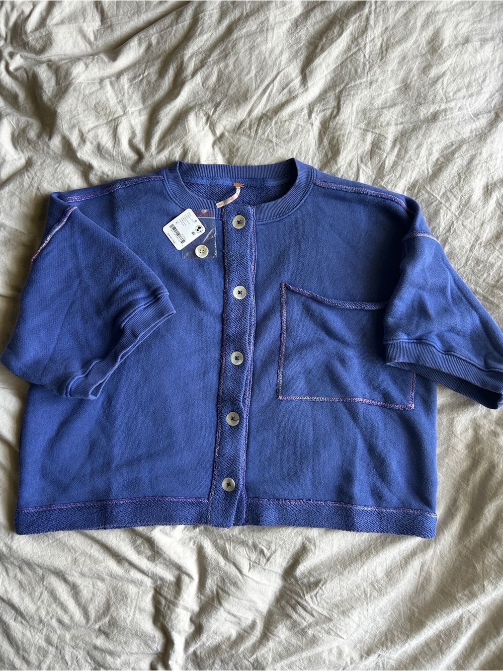 Free People Matilda Sweatshirt Blue Button-Front NWT
